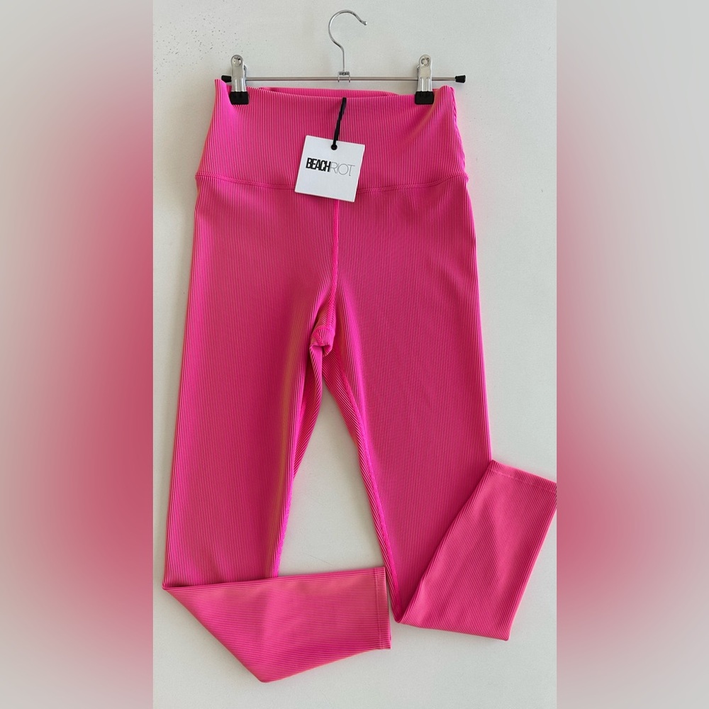 Beach Riot Pink Yellow Leggings Iridescent Stretchy Athletic Wear
